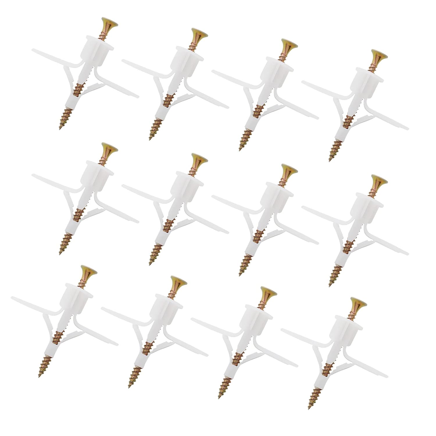 Kyuionty 60 juegos de anclajes huecos de pared con tornillos, kit de anclaje de pared hueca autoperforante de plástico para paneles de yeso (blanco,