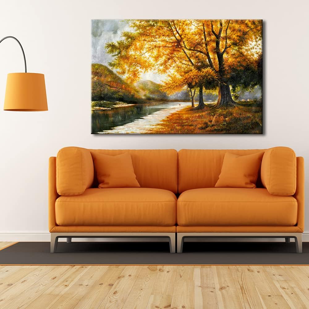 Wieco Art Lienzo de giclée impresiones de arte de pared por pinturas al óleo, grandes árboles contemporáneos de otoño, imágenes para sala de estar,