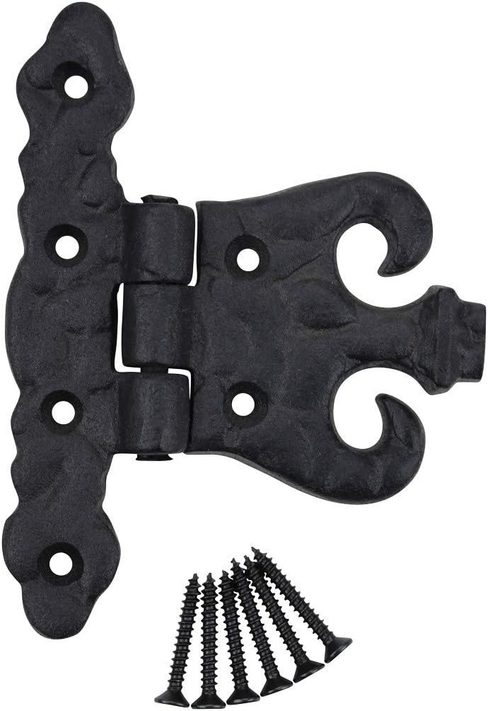Renovators Supply Manufacturing Bisagra negra para puerta de gabinete con herrajes de 4.5 pulgadas, bisagra de montaje empotrado de hierro forjado