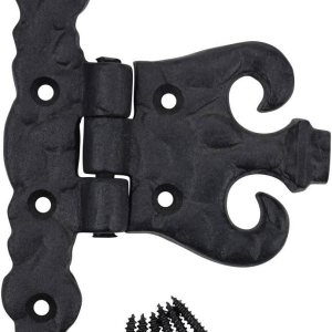 Renovators Supply Manufacturing Bisagra negra para puerta de gabinete con herrajes de 4.5 pulgadas, bisagra de montaje empotrado de hierro forjado Renovators Supply Manufacturing Bisagra negra para puerta de gabinete con herrajes de 4.5 pulgadas, bisagra de montaje empotrado de hierro forjado