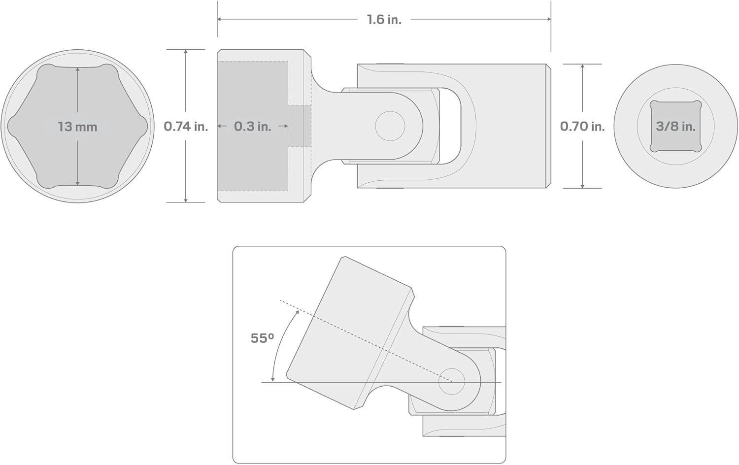 TEKTON Encastre de 38 pulgadas x 0.512 in Universal Joint Socket  SHD18113