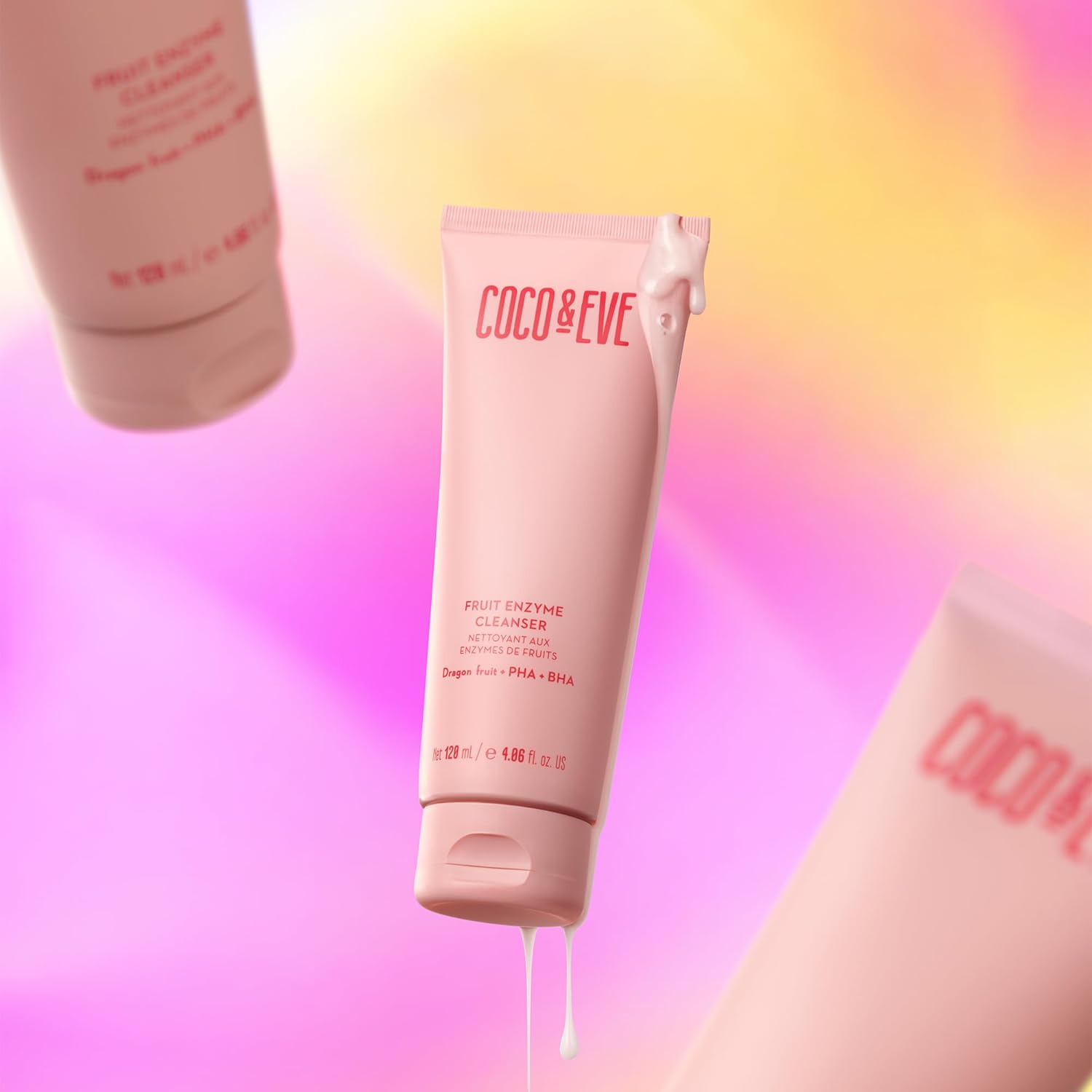 Coco & Eve Limpiador enzimático de frutas. Limpiador suave a base de agua para tez radiante. Refina los poros, exfolia y humedece la piel. BHA,