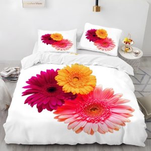 Juego de funda de edredón con estampado de margaritas blancas, tamaño Queen, funda de edredón de microfibra suave y 2 fundas de almohada de 20 x 26 Juego de funda de edredón con estampado de margaritas blancas, tamaño Queen, funda de edredón de microfibra suave y 2 fundas de almohada de 20 x 26