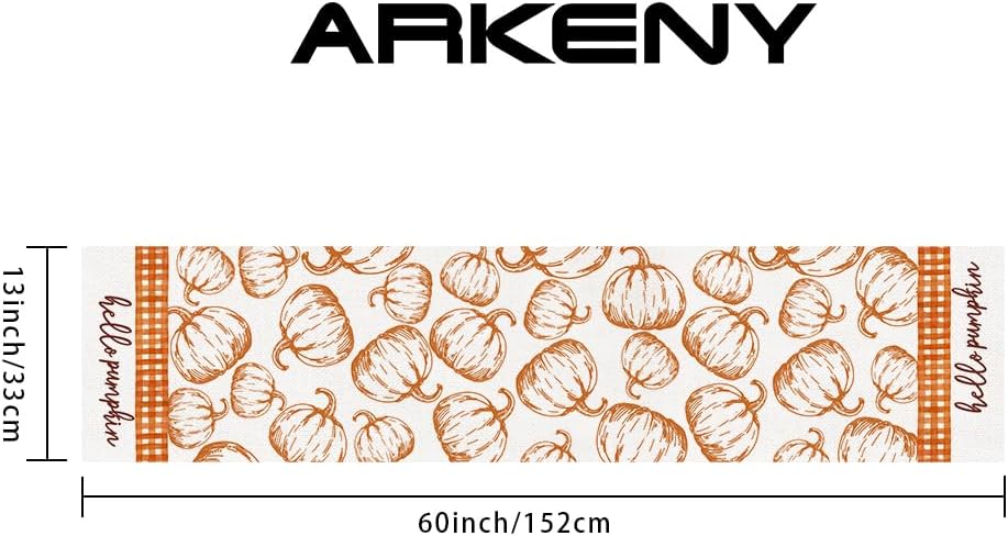 ARKENY Camino de mesa de Acción de Gracias de 13 x 60 pulgadas, naranja Hello Pumpkin, arpillera de temporada para interiores y otoño, camino de