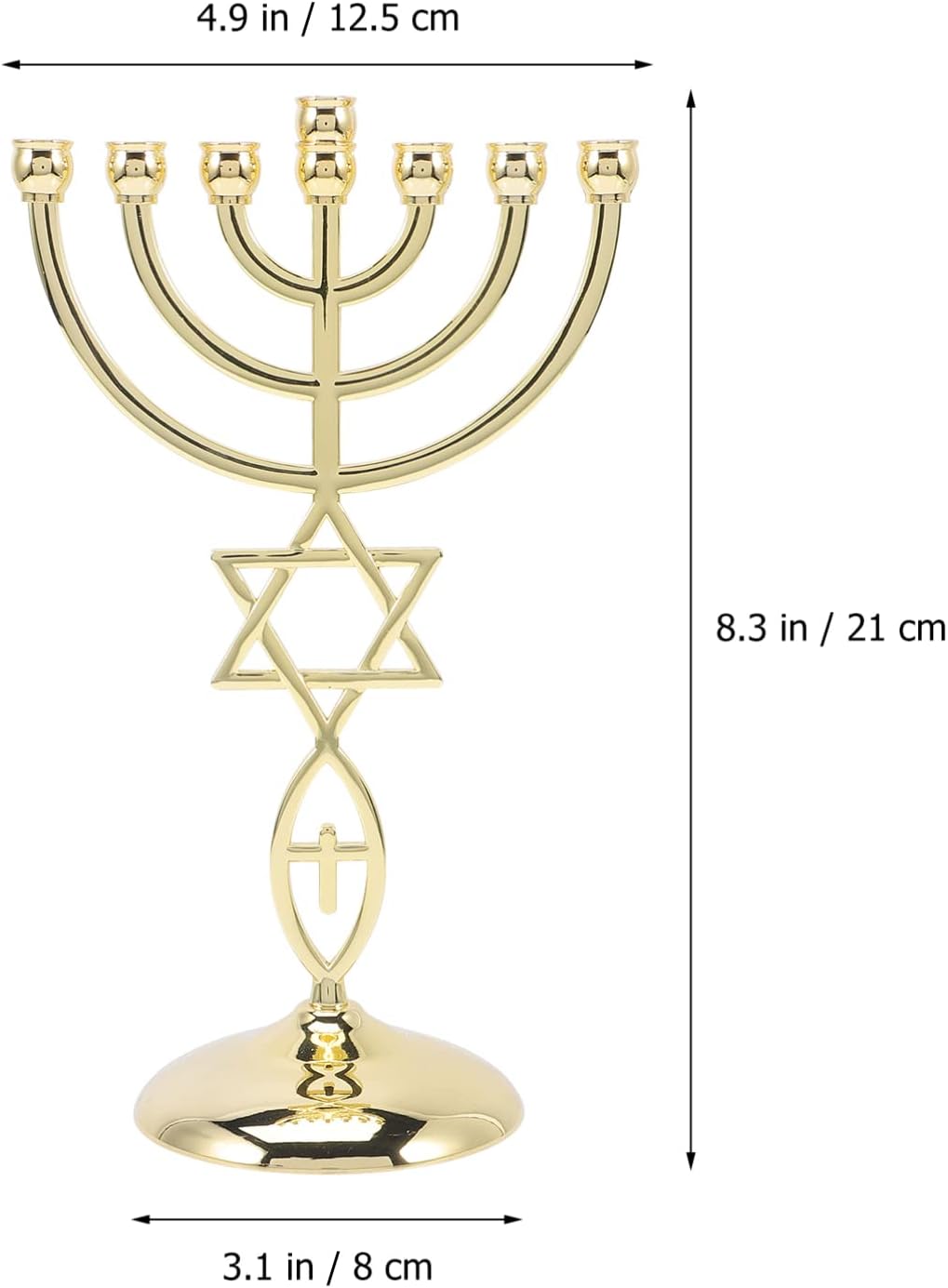 Candelabro, soporte para velas de menorá de Hanukkah, 7 ramas, centro de mesa de menorá, cono dorado, decoración para fiestas de vacaciones de