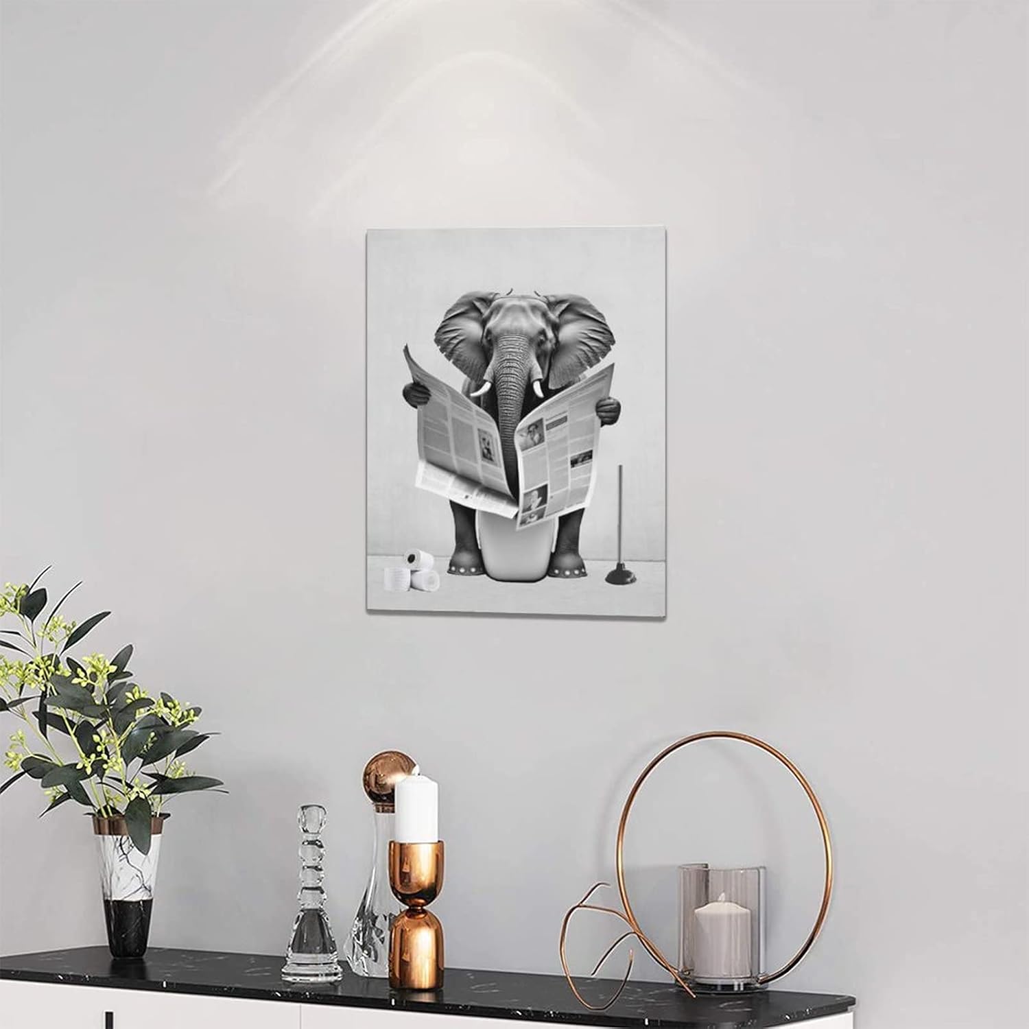 banonaty Divertida pintura de elefante para pared, impresión en lienzo de 12 x 16 pies para baño, hogar, oficina