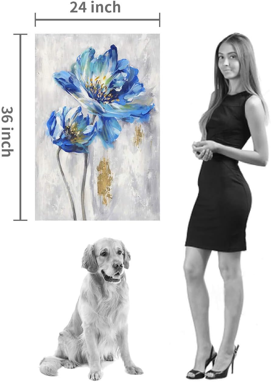 Hardy Gallery Imágenes de flores azules arte abstracto floral para decoración de pared, impresión sobre lienzo (36 x 24 pulgadas)