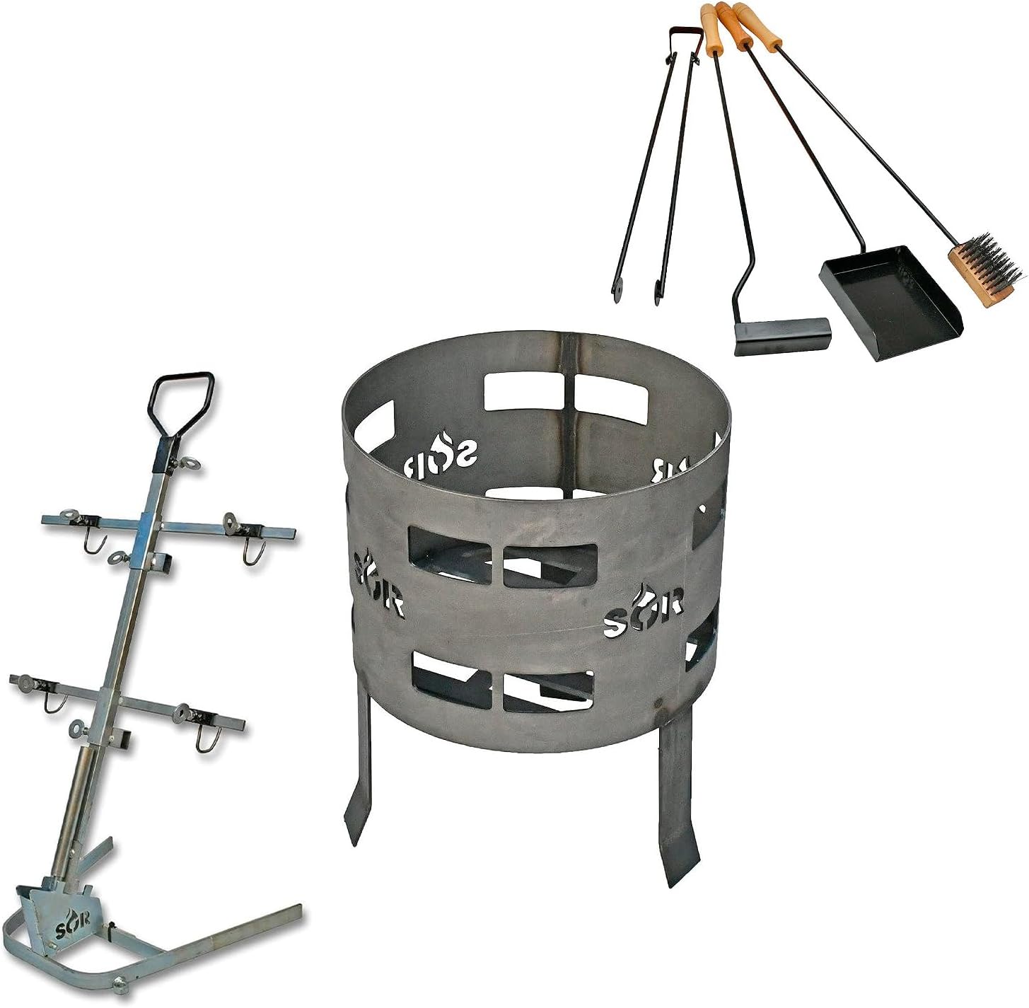 Premium Kit parrilla de hierro argentino asado brasero (Stoker) + parrilla argentina pesadaparrilla estaca barbacoa asado asado asado + herramientas
