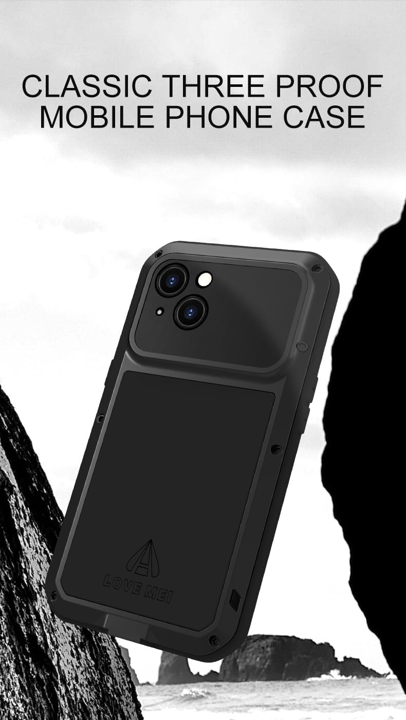 LOVE MEI Funda para iPhone 15, deportes al aire libre, resistente al agua, militar, resistente, a prueba de golpes, polvo y suciedad, aluminio