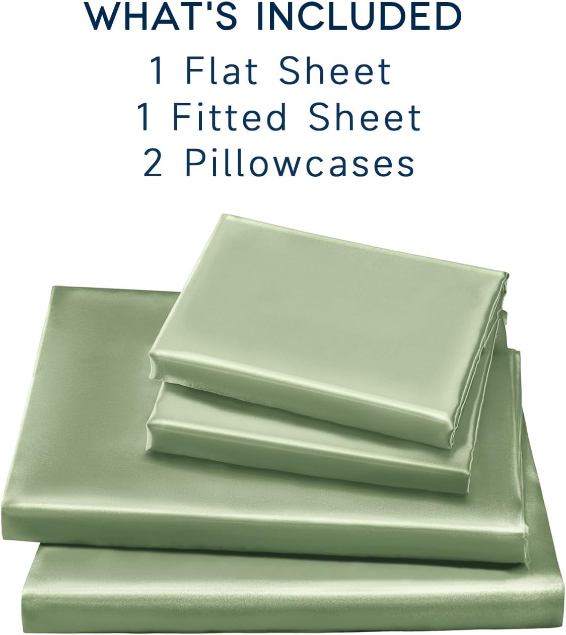 Sábanas de satén tamaño matrimonial 4 piezas de sábanas de lujo suaves y sedosas, juego de sábanas de seda satinada verde salvia sin arrugas con 1