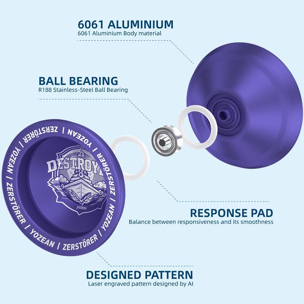 Yozean – Yoyo, yoyo profesional sin respuesta con cuerda, eje de acero Yo Yo y cuerpo de aluminio de aleación 6061, competencia 1A, 3A, 5A
