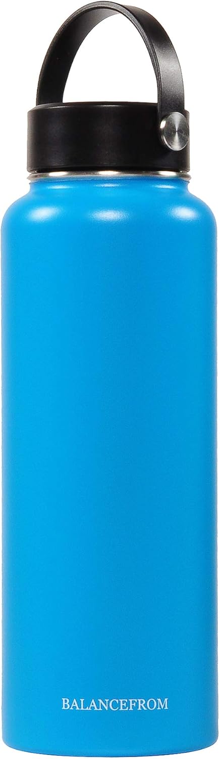 BalanceFrom – Botella de agua de acero inoxidable aislada al vacío, con doble pared, 3 tapas incluidas, boca ancha y estándar, varios colores y