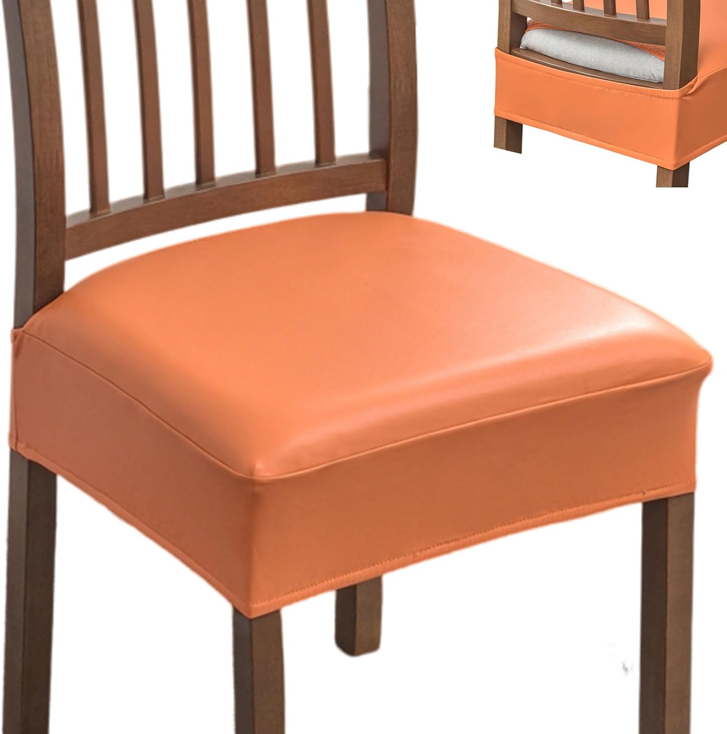 HAOYONG Funda de asiento impermeable para sillas de comedor, 4 piezas, de piel sintética, lavable, protector de asiento suave y elástico para sillas