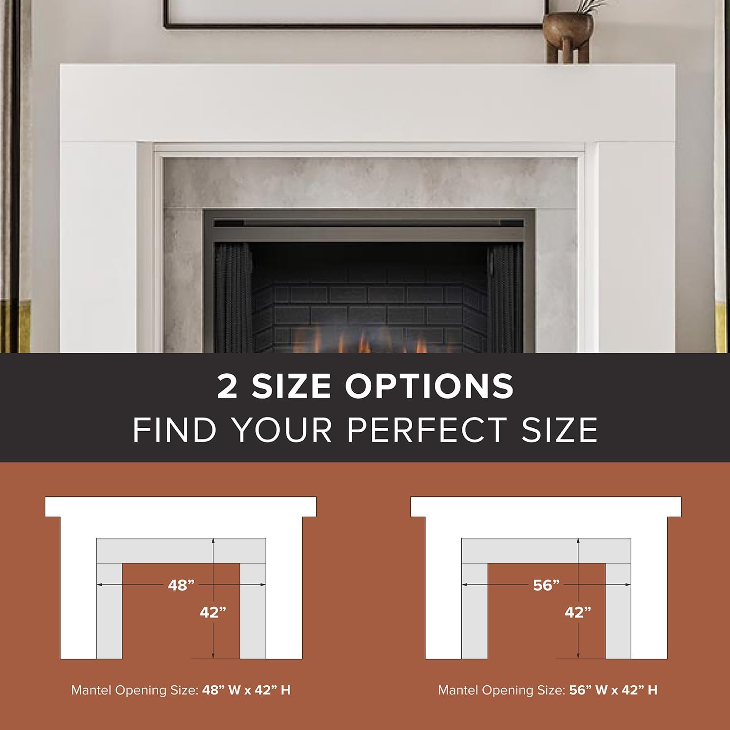 Modern Ember Sabine – Kit envolvente de chimenea de madera, apertura blanca de 48 x 42 pulgadas, 72 x 54 pulgadas en total, estética moderna mínima