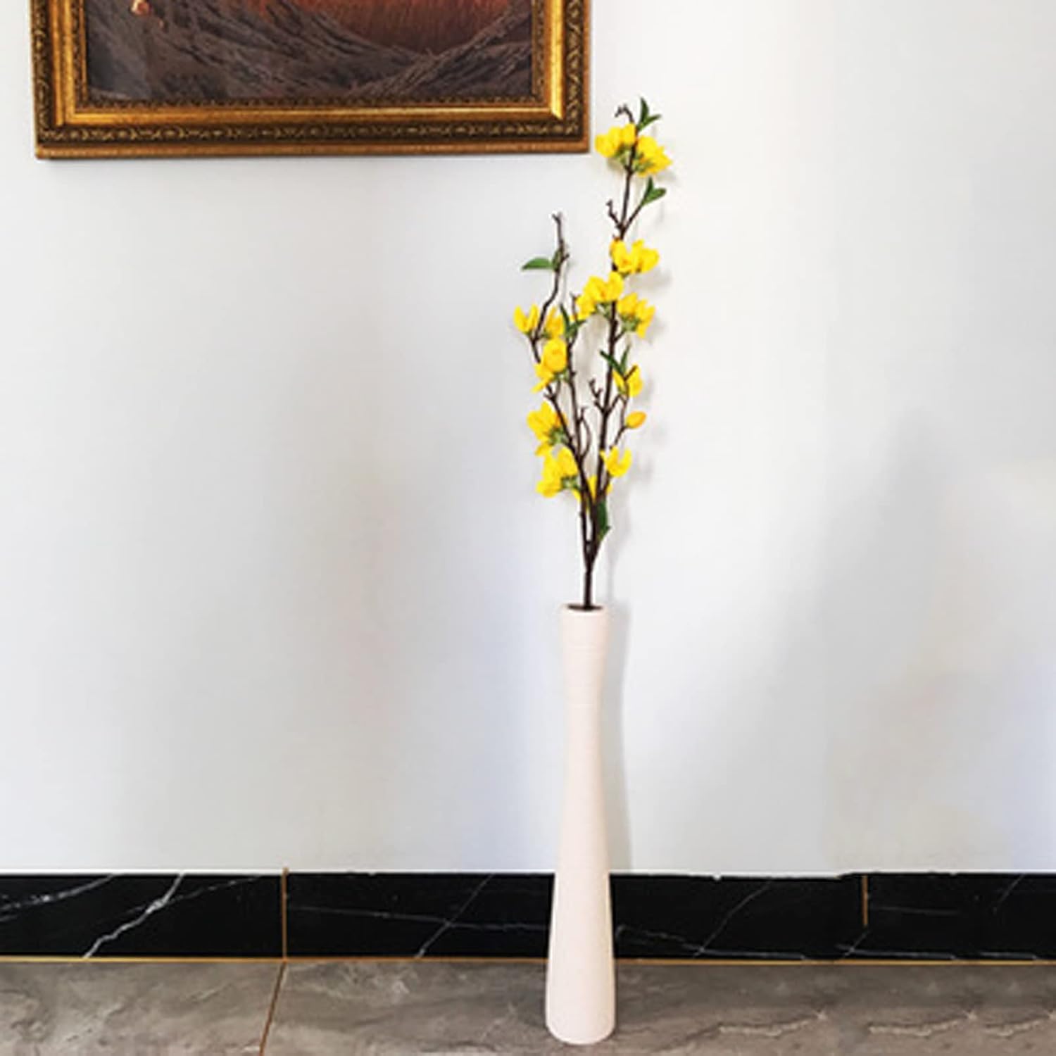 Florero de cerámica blanco, jarrón alto delgado de 16 pulgadas para decoración, jarrón de hierba de las pampas, jarrón cepillado hecho a mano para