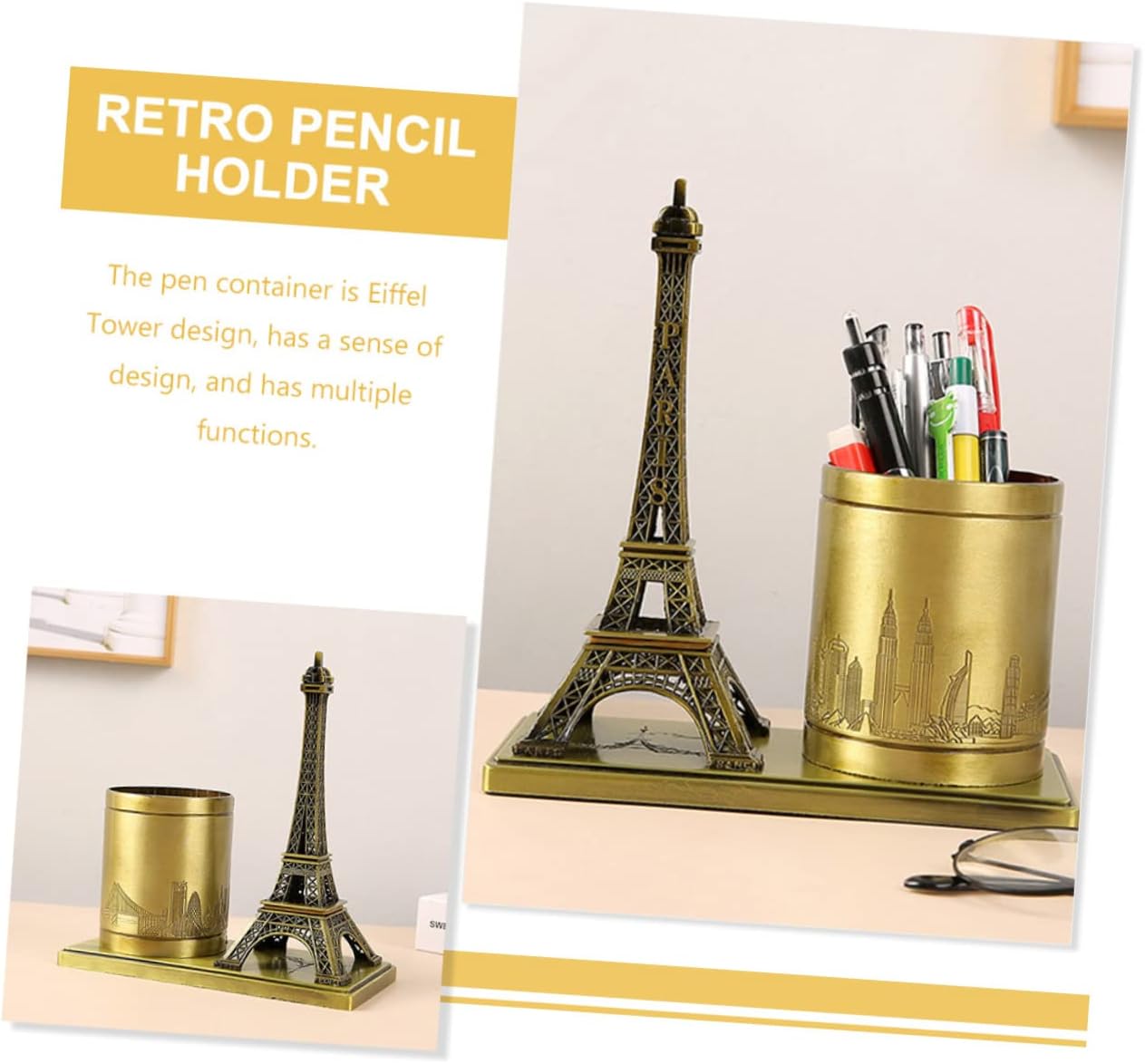 NUOBESTY Contenedor de lápices decorativo para papelería, organizador de lápices de escritorio, soporte de almacenamiento de bolígrafos, exquisito