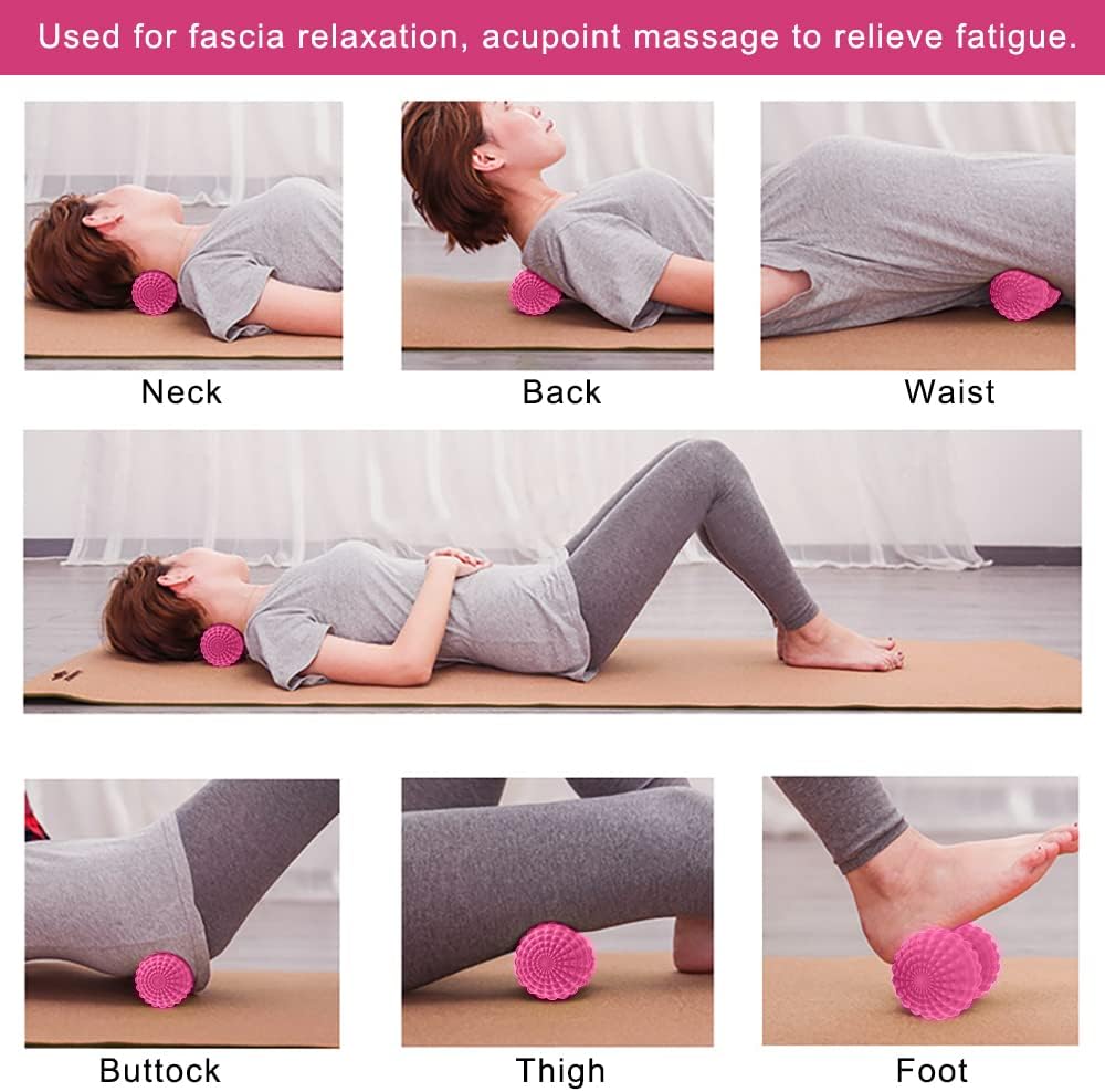 SELEWARE Bola de masaje de maní, bola de masaje de lacrosse doble de maní para espalda, cuello, hombros, columna vertebral, piernas, caderas, bola