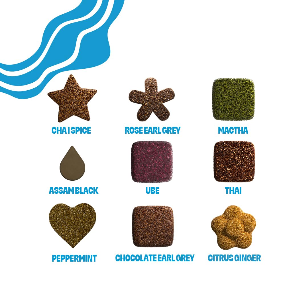 Tea Drops Set de regalo 9 muestras de té orgánico de hojas sueltas (Chai, Earl Grey, cítricos, jengibre, rosa, matcha, menta, Ube, Assam Thai)