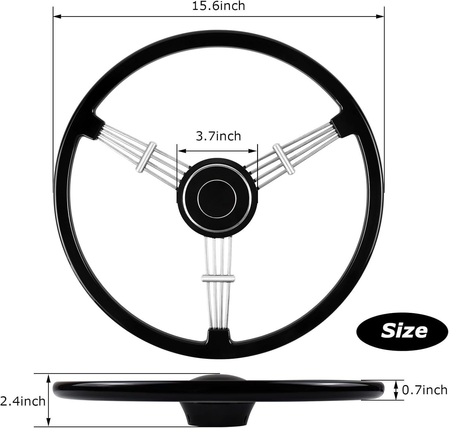 Volante de 15-12 pulgadas, estilo retro clásico con diseño de banjo negro, compatible con Porsche 356 Speedster (barniz de horneado – negro)