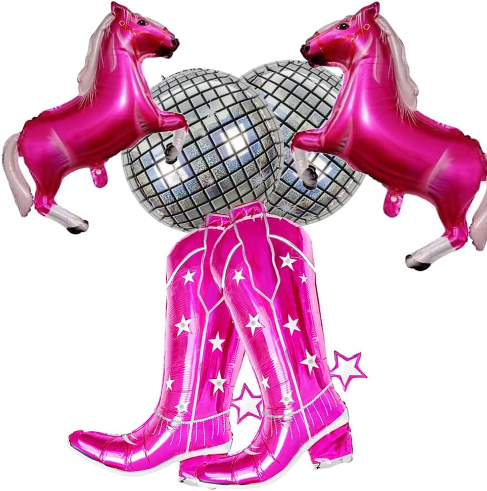 Ramo de globos de bota de vaquera rosa, globos de caballo de bola de discoteca para vaquera occidental, decoración de fiesta de cumpleaños,