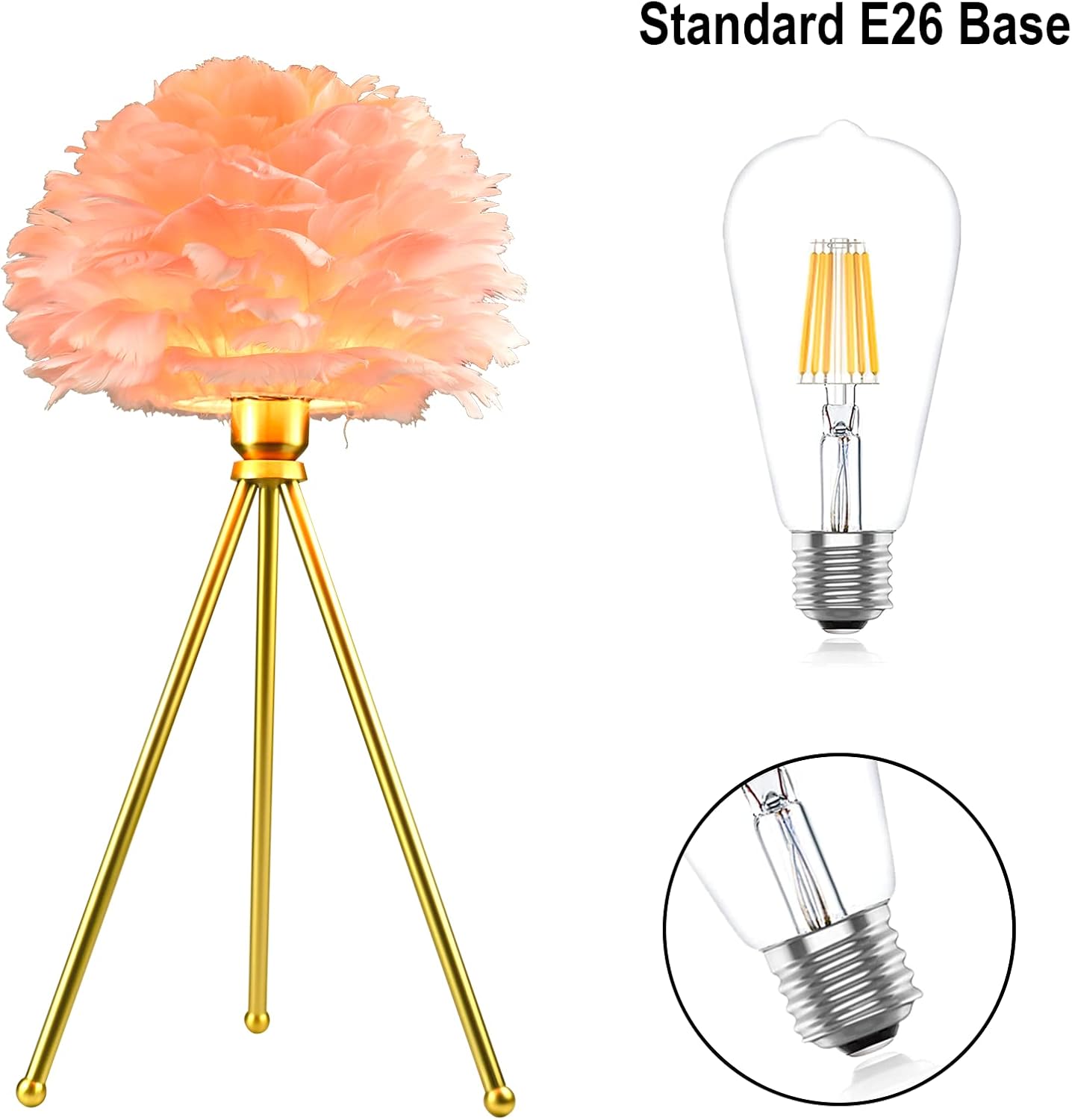 Paquete de 2 lámparas de mesa de plumas, trípode, luces de mesita de noche, lámpara de mesita de noche, elegante lámpara de plumas para dormitorio,