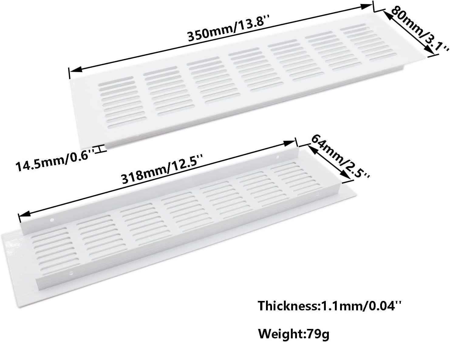 TTZEZE – 2 fundas para ventilación de aire, rejilla de ventilación de aleación de aluminio blanca rectangular, cubierta de rejilla de metal para