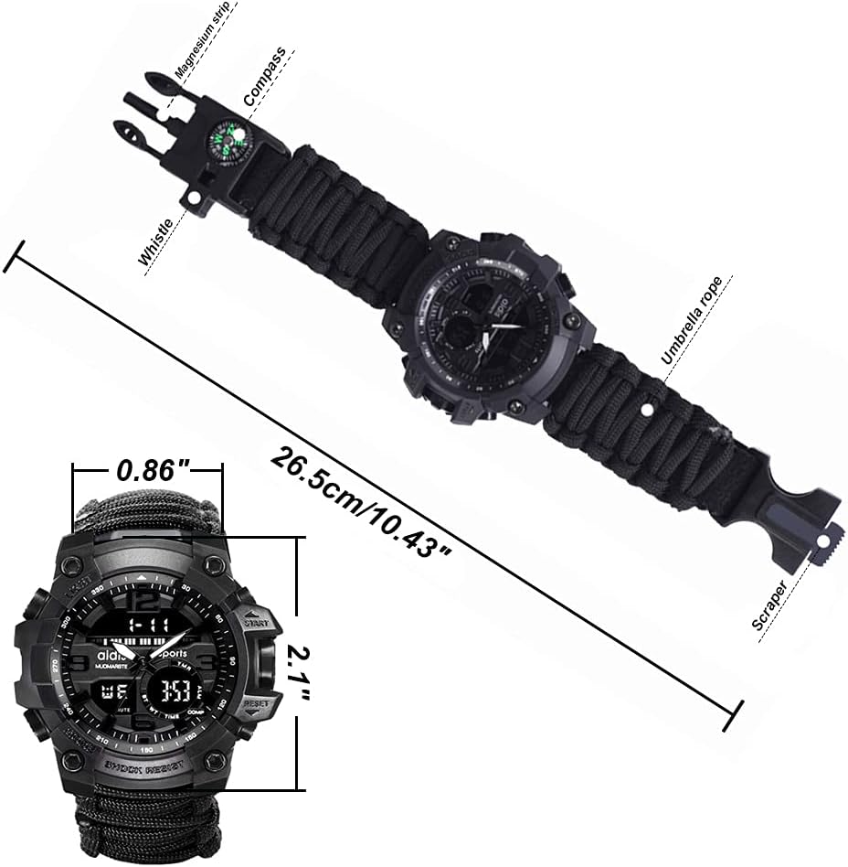 Reloj de pulsera deportivo  Pulsera de supervivencia al aire libre multifuncional, pulsera de emergencia impermeable, herramientas de primeros
