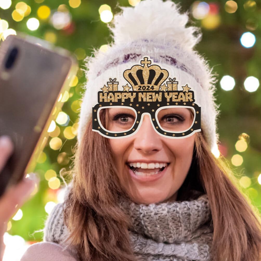 ABOOFAN 12 lentes de feliz año nuevo 2024 gafas de fiesta de Año Nuevo Hola 2024 gafas de sol regalos de fiesta accesorios para cabina de fotos 2024
