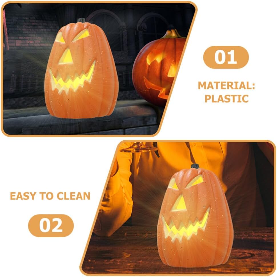 Happyyami Calabazas de plástico con luces espeluznantes, 2 calabazas iluminadas para exteriores e interiores, decoraciones de calabaza de Halloween,