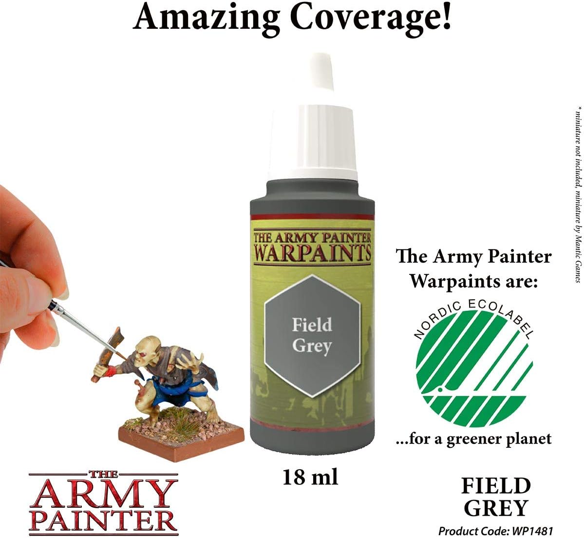 The Army Painter Field Grey Warpaint – Pintura acrílica no tóxica a base de agua muy pigmentada para juegos de rol de mesa, juegos de mesa y juegos