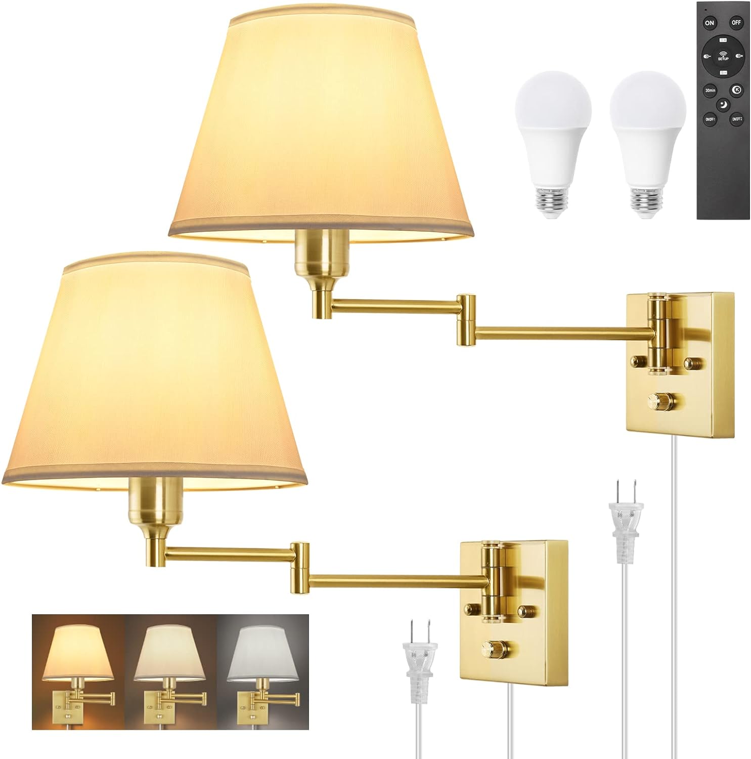 TRLIFE Aplique de pared regulable, control remoto de atenuación 10-100% y temperatura de color ajustable 2700K-6500K luces de pared de latón