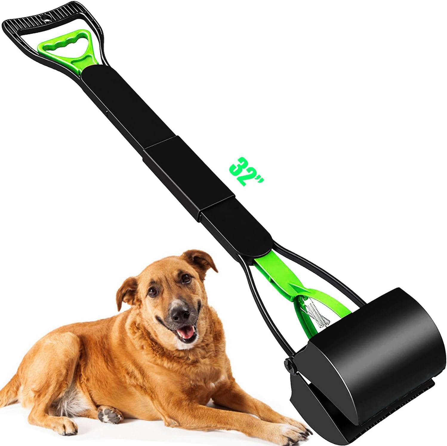 Recogedor de excrementos de 32 pulgadas para perros grandes y pequeños, resistente, mango largo para patio, hierba, grava, agarrador de excrementos