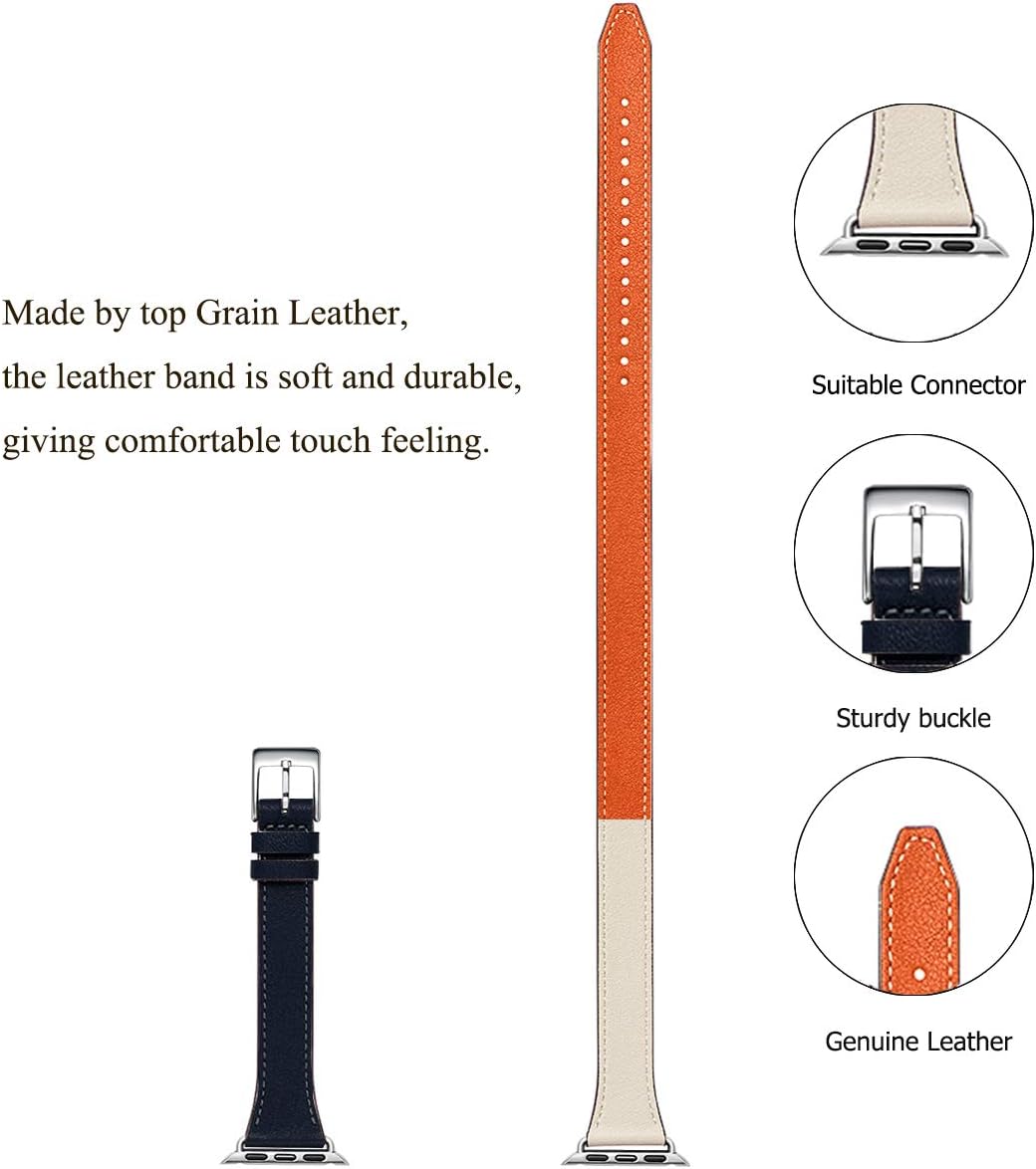 Bestig Correa compatible con Apple Watch Band de 1.496 pulgadas, 1.575 pulgadas, 1.614 pulgadas, correa delgada de cuero genuino, diseño doble giro,