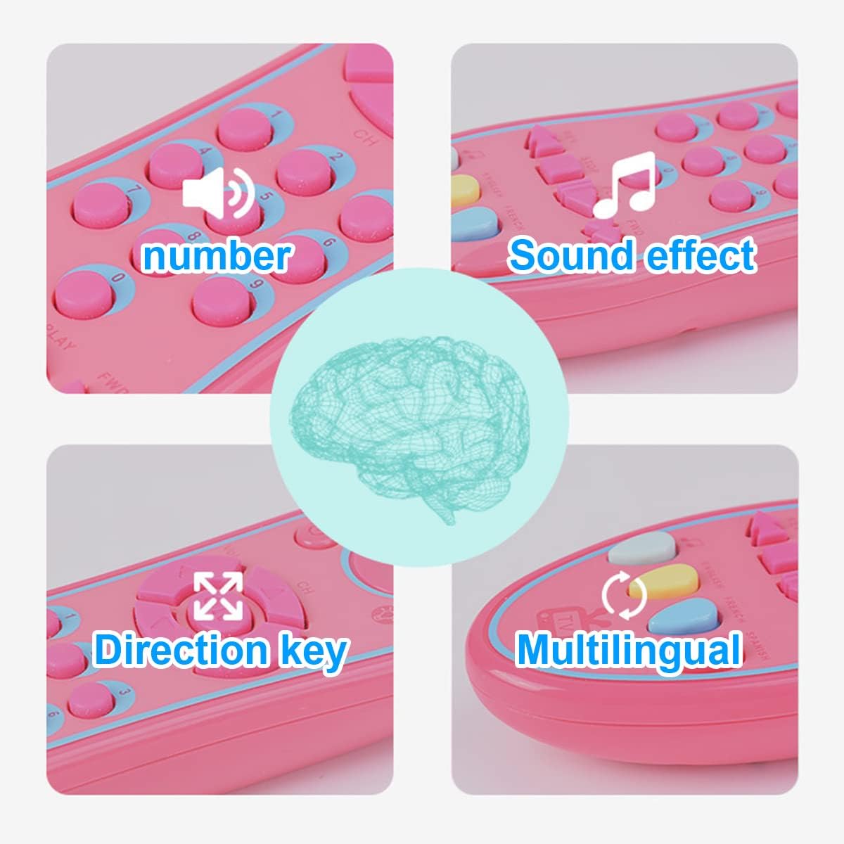 Juguete de control remoto de TV para bebés con luz y sonido, juguete de control remoto realista para niños con inglés, francés, español 3 idiomas,