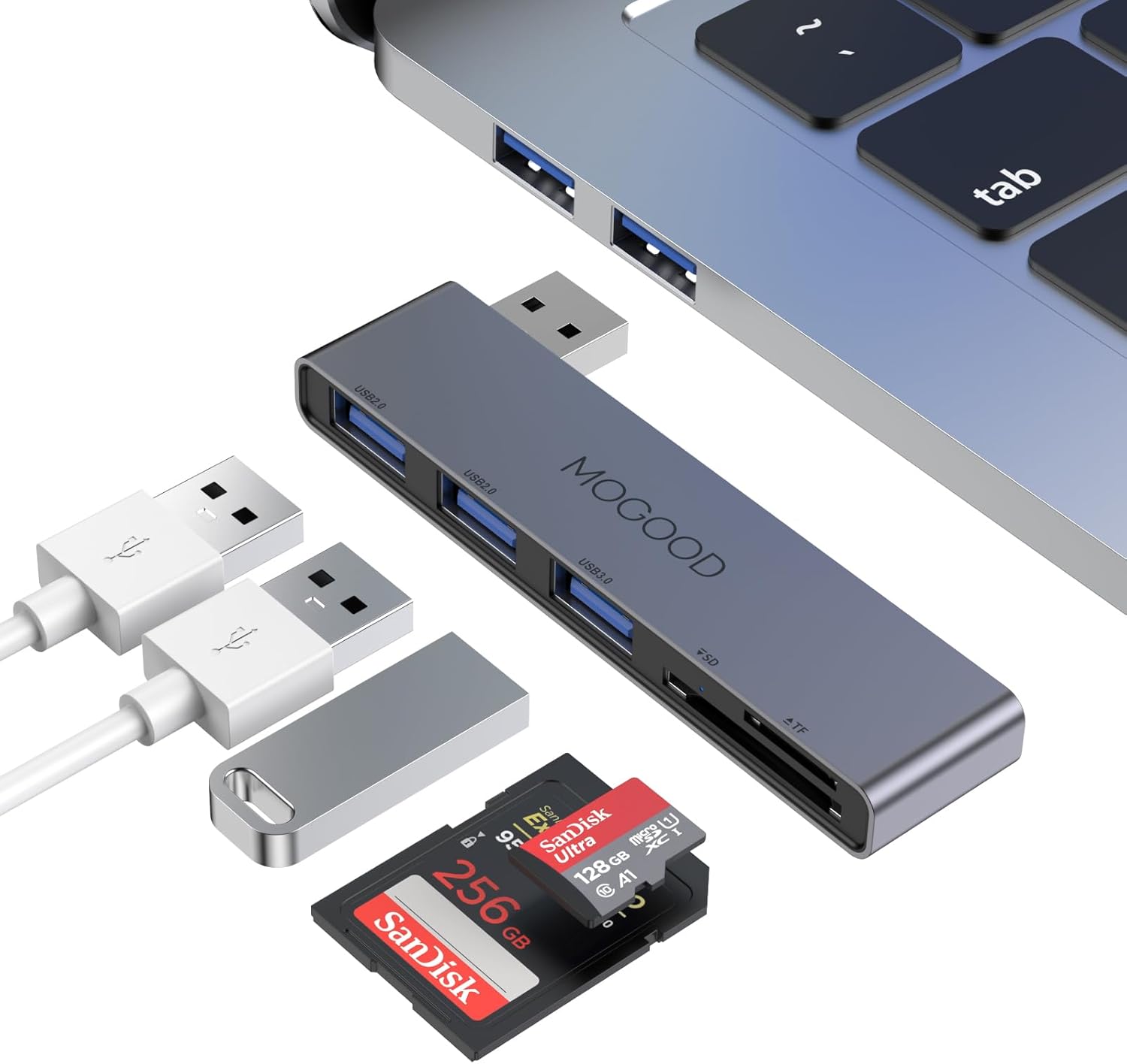 USB Hub MOGOOD 5 en 1 adaptador USB multipuerto con 1 USB 3.0, 2 USB 2.0, lector de tarjetas SDTF, divisor USB, adaptador de tarjeta micro SD para