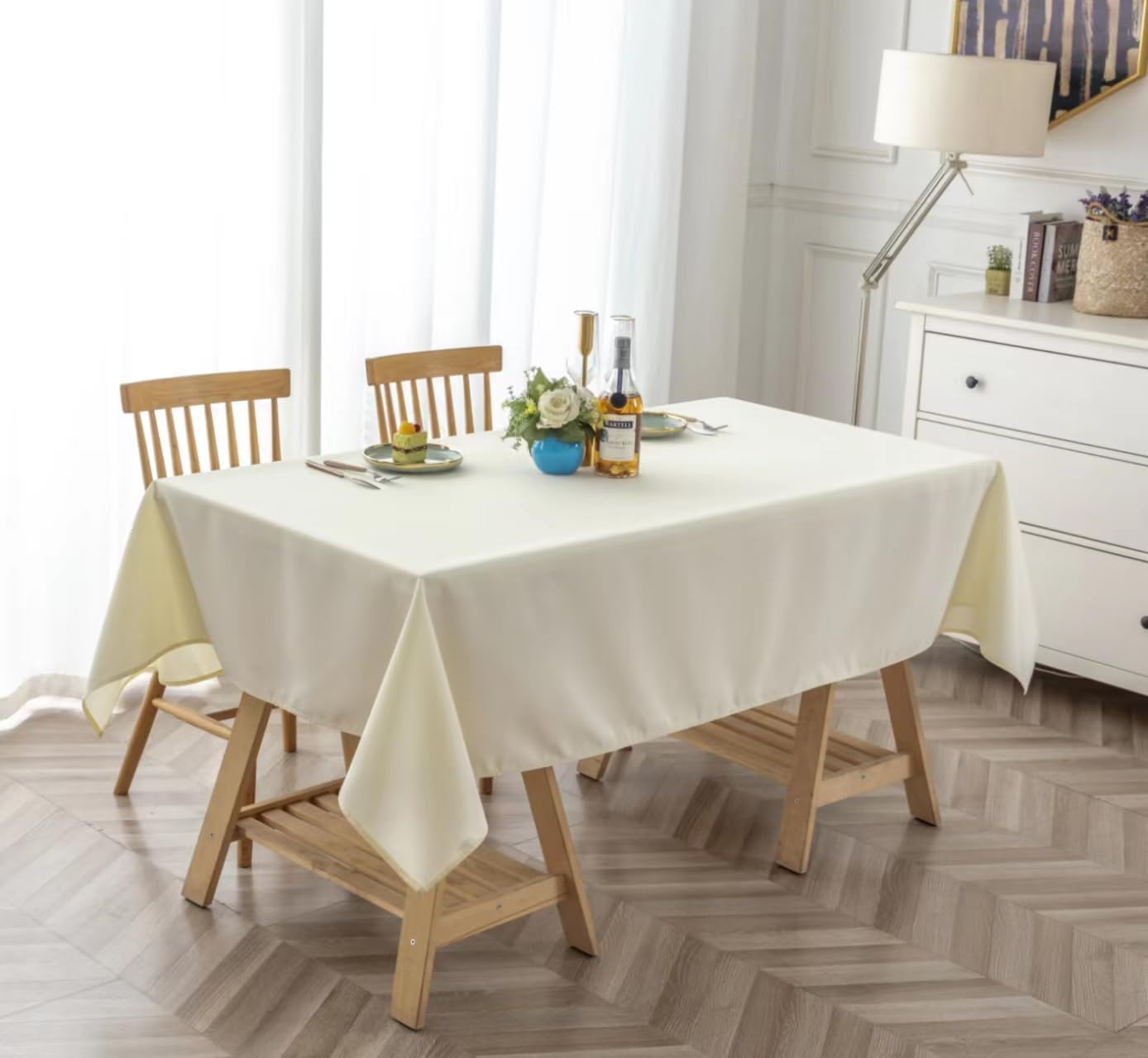 Mantel rectangular de cocina, lavable a máquina, tela de poliéster, para comedor, fiestas de bufé, picnic, eventos, bodas y restaurantes (beige, 60