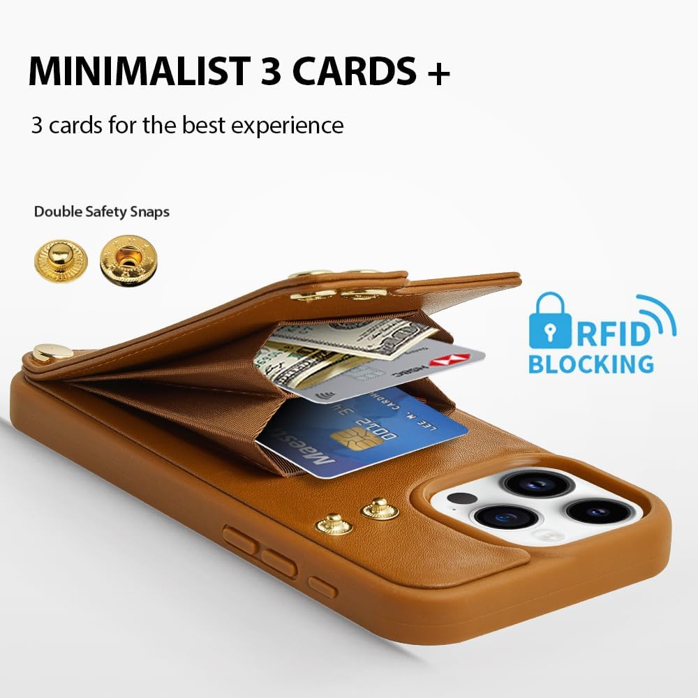 LAMEEKU Funda tipo cartera para iPhone 15 Pro con soporte para tarjetas, funda de piel sintética con ranuras para tarjetas, soporte de anillo de