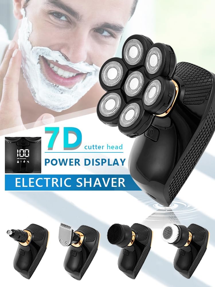 Afeitadoras eléctricas de cabeza para hombres calvos, 7 cabezas flotantes, maquinilla de afeitar multifunción 5 en 1, maquinilla de afeitar de