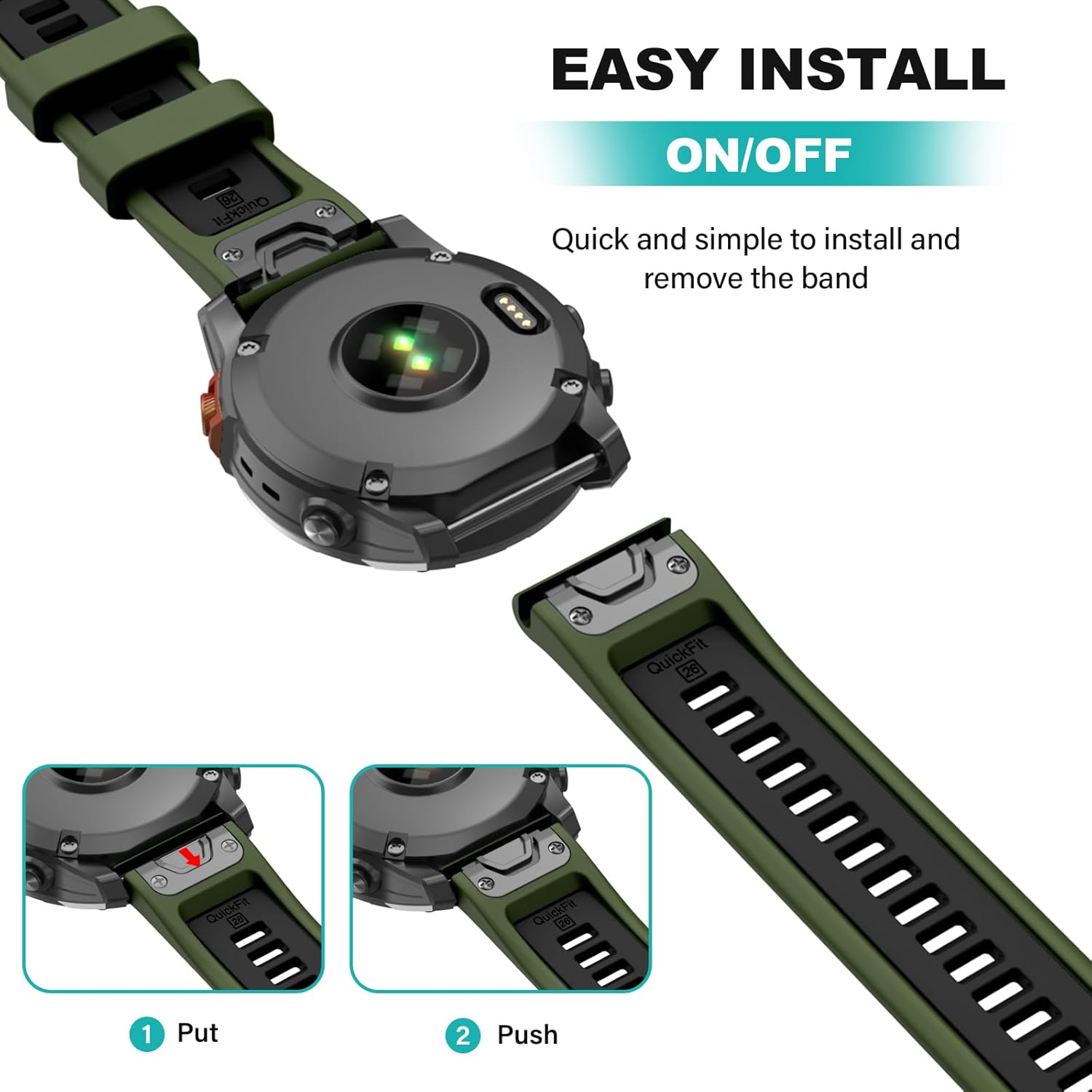 OVERSTEP Correa de reloj para Fenix 7X Pro, bandas de reloj de silicona QuickFit de 1.024 in para Garmin Fenix 7X  Fenix 6X  Fenix 5X  Garmin