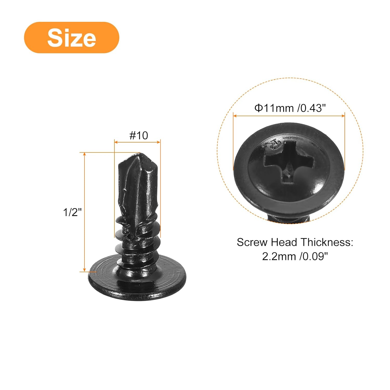 uxcell Phillips Tornillos autorroscantes de cabeza, 100 piezas #10×12″ 410 tornillos de chapa autoperforantes de acero inoxidable, color negro
