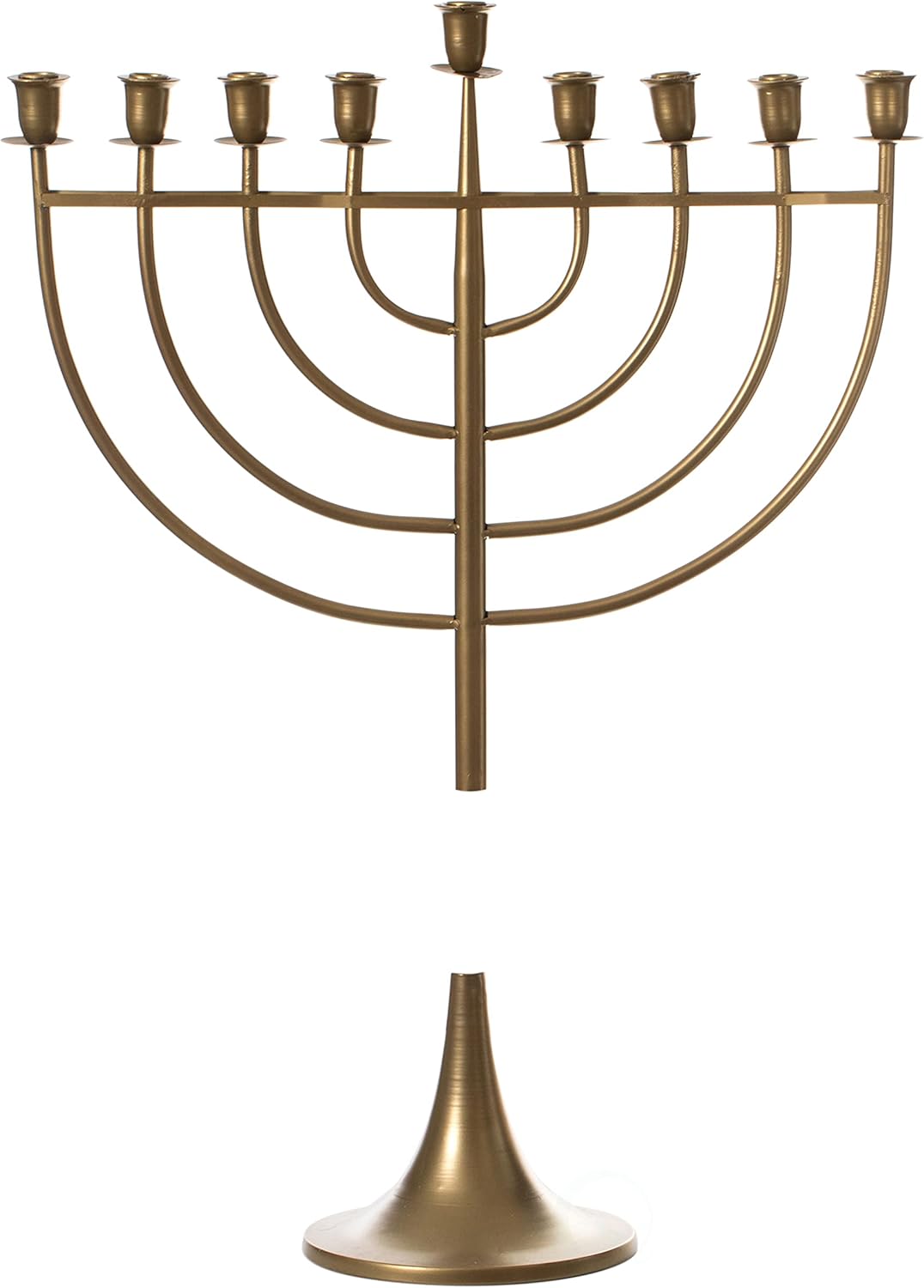 Candelabro moderno de metal macizo Judaica Hanukkah Menorah de 9 ramas, dorado mediano