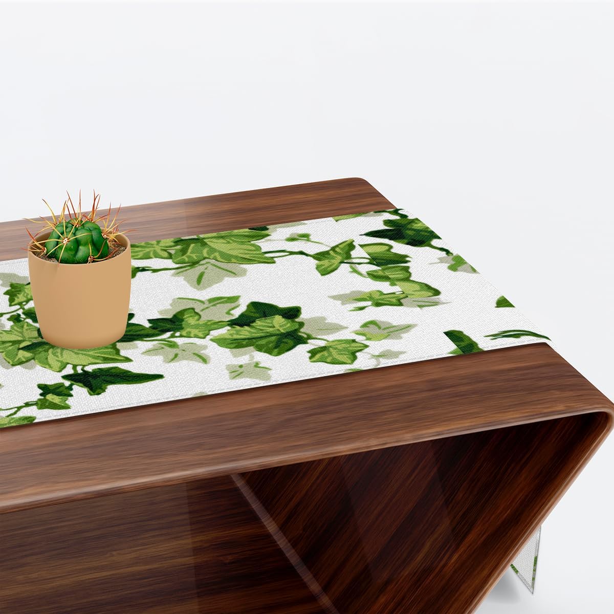 Camino de mesa de hojas de acuarela, mantel de lino rústico para cocina de granja, cena, eventos, fiesta, decoración de mesa de vacaciones, 13 x 120