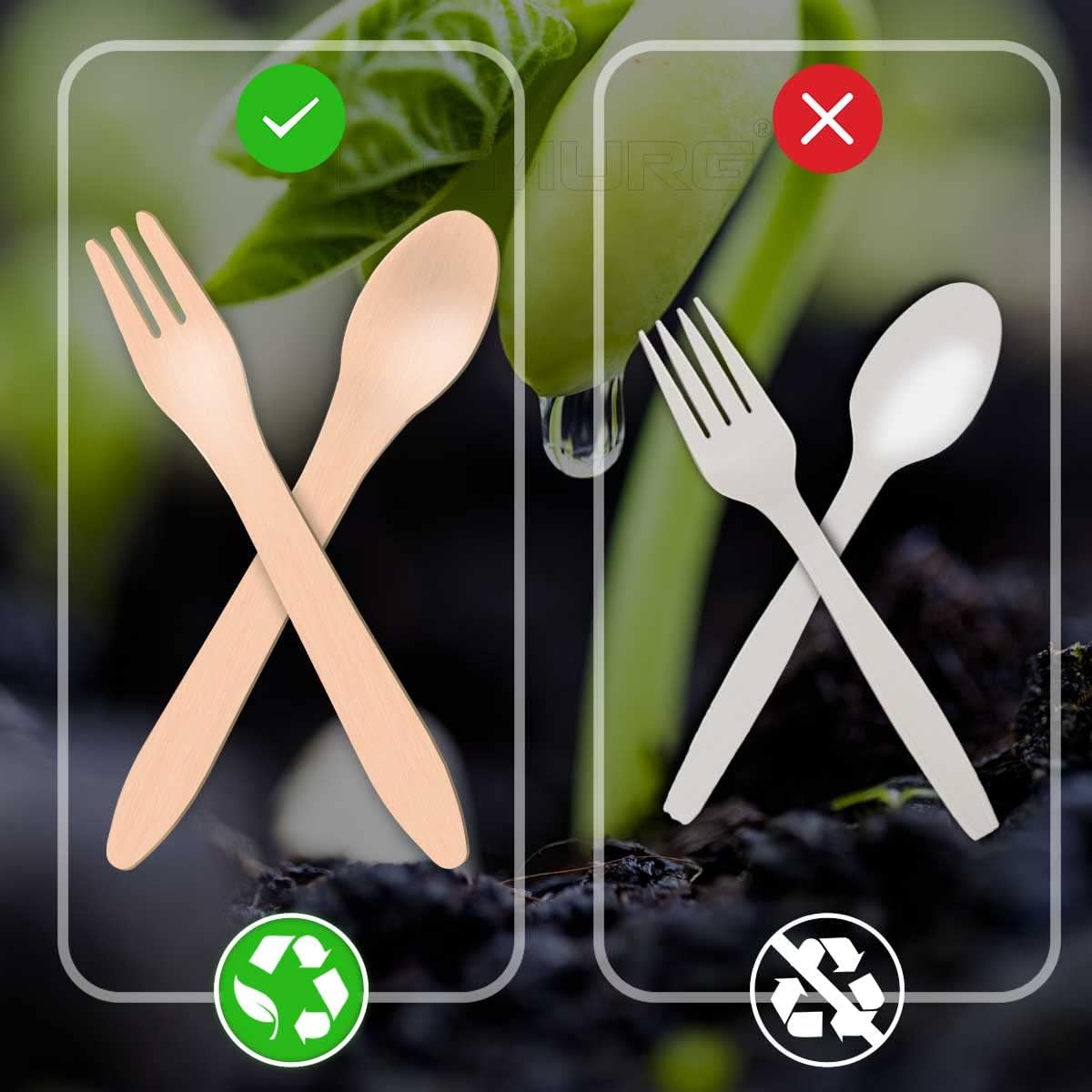 Tenedores y cucharas de madera desechables para 50 invitados, 100 unidades compostables para servir fiestas, juego de cubiertos de postre ensalada