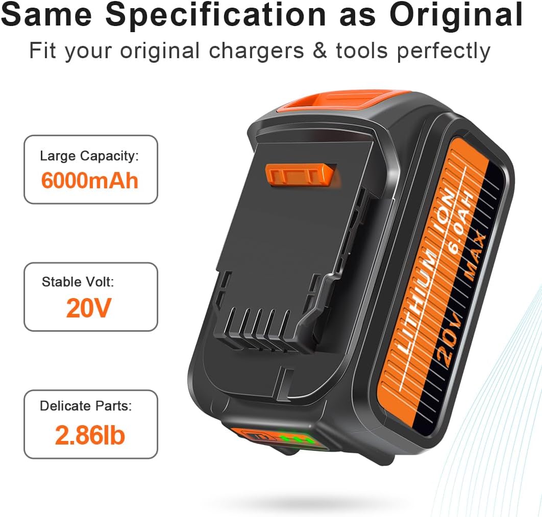 Amityke Repuesto actualizado para batería Dewalt de 20 V 6000 mAh, 4 unidades compatibles con baterías Dewalt de 20 V DCB205 DCB206 DCB204 DCB200