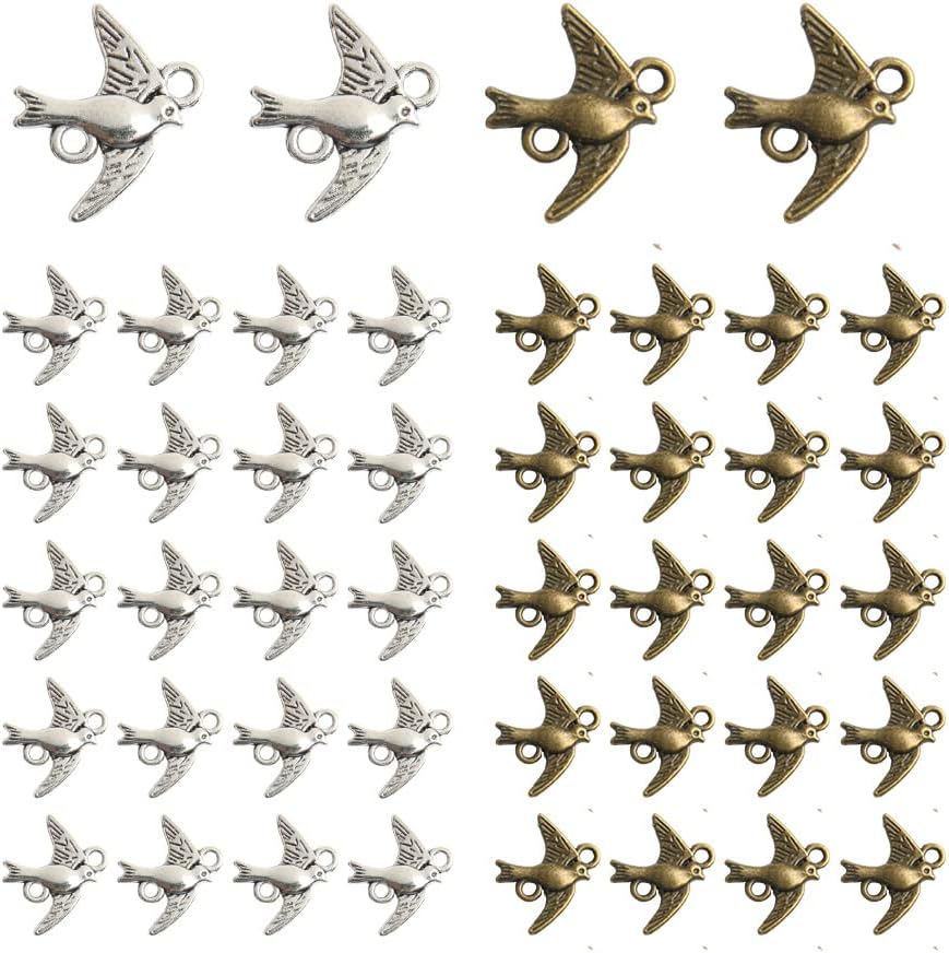 Opexicos 100 piezas de plata antigua golondrina pájaro encanto conector pulsera collar fabricación de joyas hecho a mano DIY