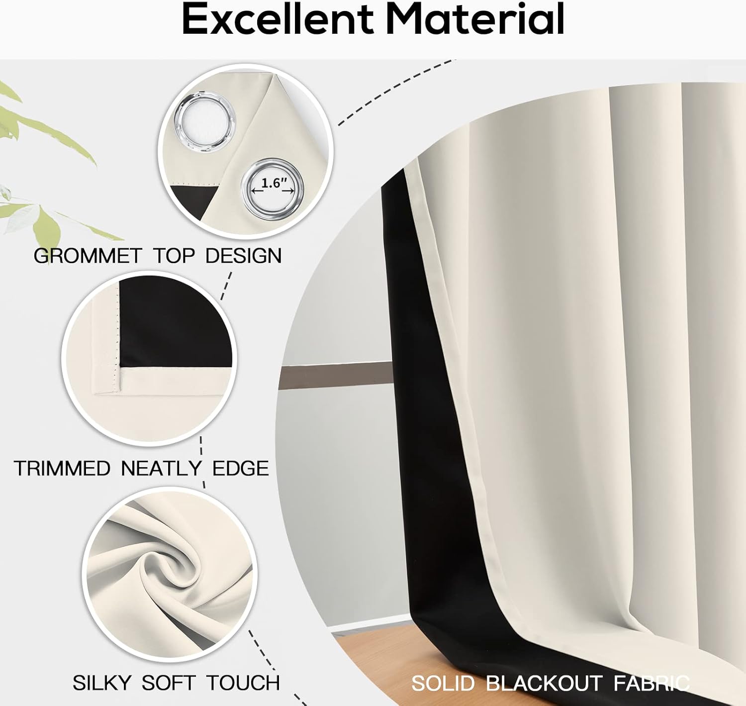 Yakamok Cortinas 100% opacas para dormitorio, 96 pulgadas de largo, cortinas de bloqueo de luz total con respaldo negro, paneles de ojales sólidos
