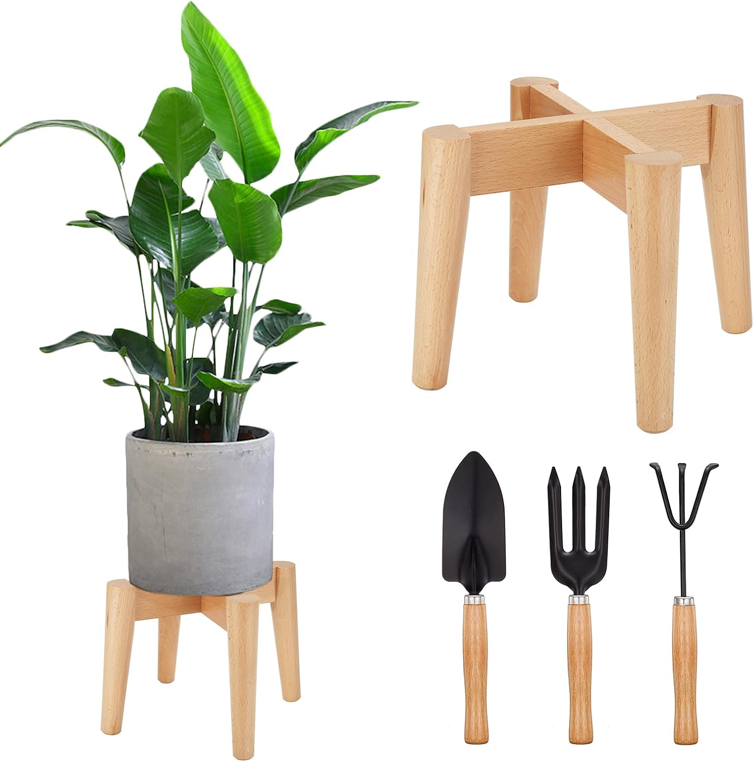Soporte para plantas de madera, soporte para macetas, estante de exhibición de plantas moderno de mediados de siglo para macetas de 10 a 12 pulgadas