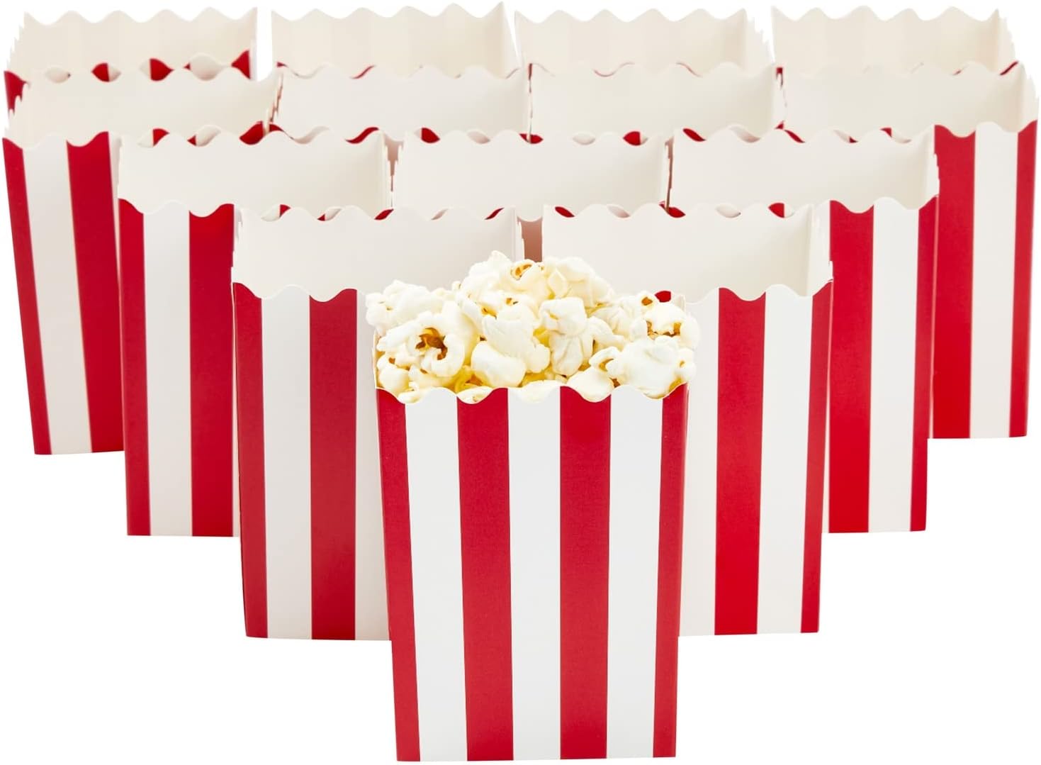 Juvale Paquete de 100 mini cajas de palomitas de maíz rojas y blancas para fiestas, contenedores de papel a granel para decoraciones nocturnas de