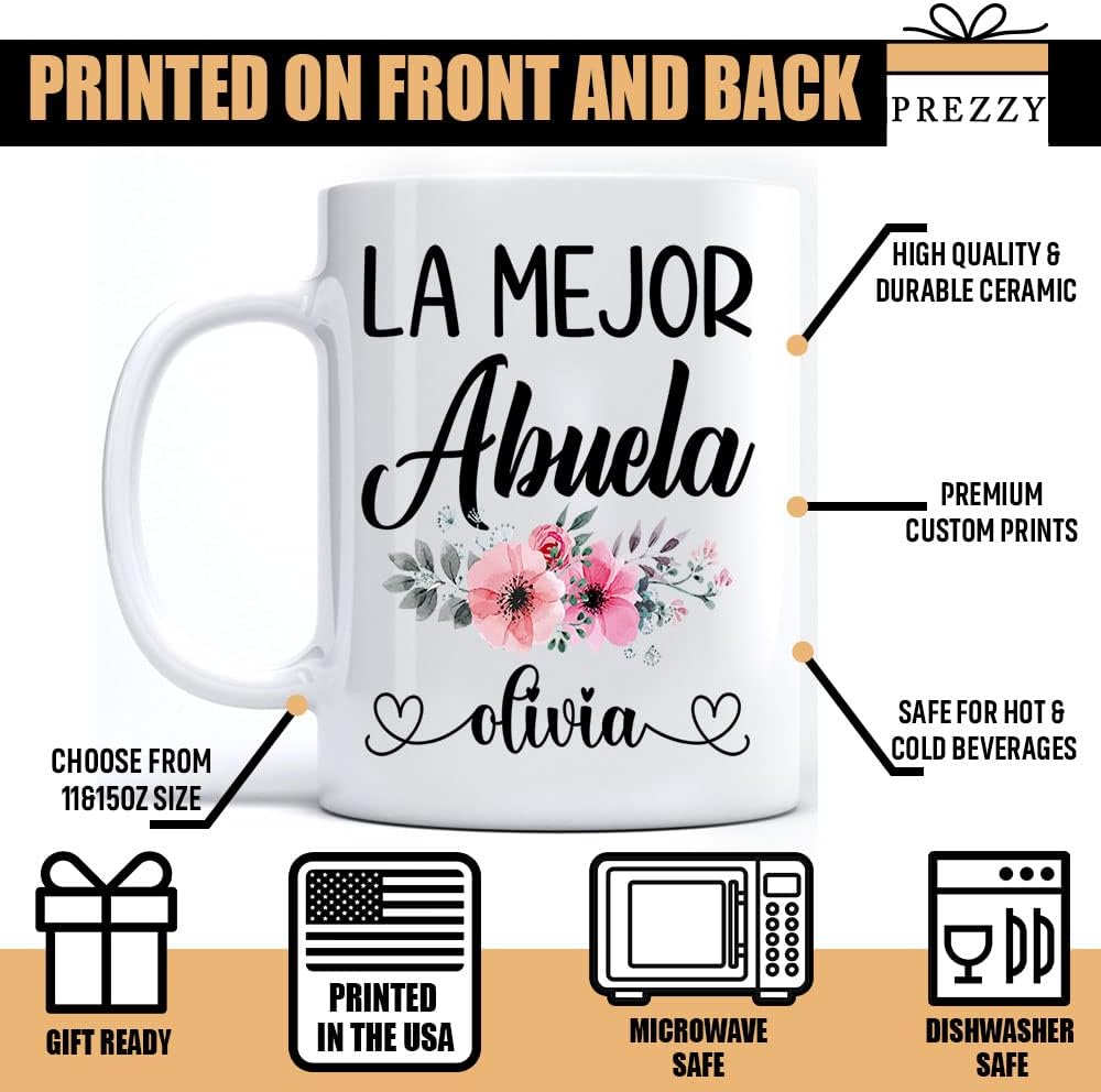 PREZZY Regalo para el día de la madre para mujeres, mamá, abuela, personalizadas, La Mejor Abuela, taza de café de la madre, regalo taza de café,
