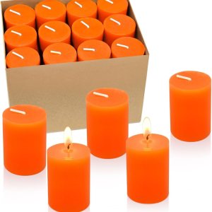 Velas votivas naranjas de 12 horas, velas de cera sin perfume de 2.0 pulgadas para bodas, fiestas, vacaciones y hogar, 24 paquetes Velas votivas naranjas de 12 horas, velas de cera sin perfume de 2.0 pulgadas para bodas, fiestas, vacaciones y hogar, 24 paquetes